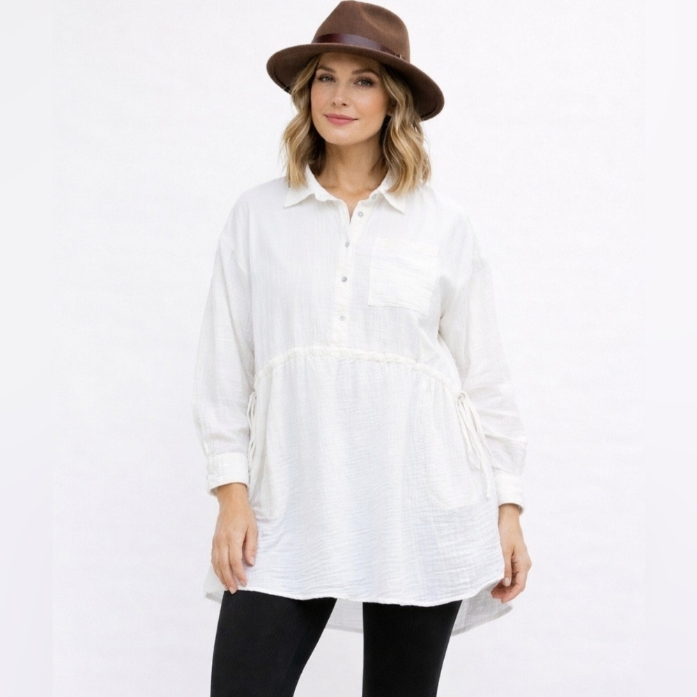 The Normal Brand Women’s White 100% Cotton Gauze Oversized Tunic Top Size Small